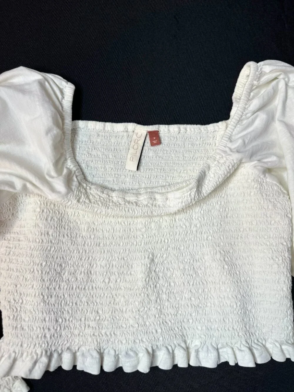 Anthropologie Pilcro Smocked Puff Sleeve Ivory Top MEDIUM Boho Hippie Cottage